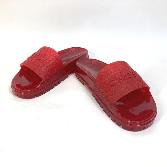 GUCCI Sandals 721229 rubber Red logo shoes clear slide Women 9 Used Authentic