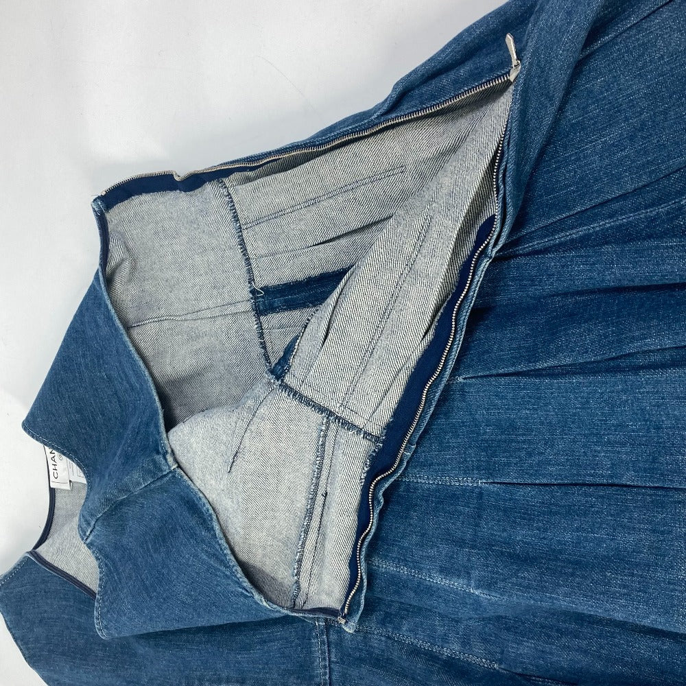 CHANEL one piece P29999 Cotton, Polyurethane blue Apparel Sleeveless 07C COCO Mark CC Women 40 Used Authentic