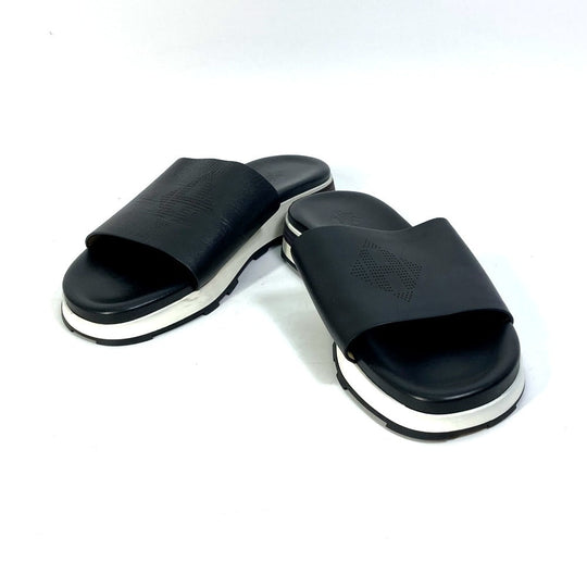HERMES Sandals leather black Punching H 41.5