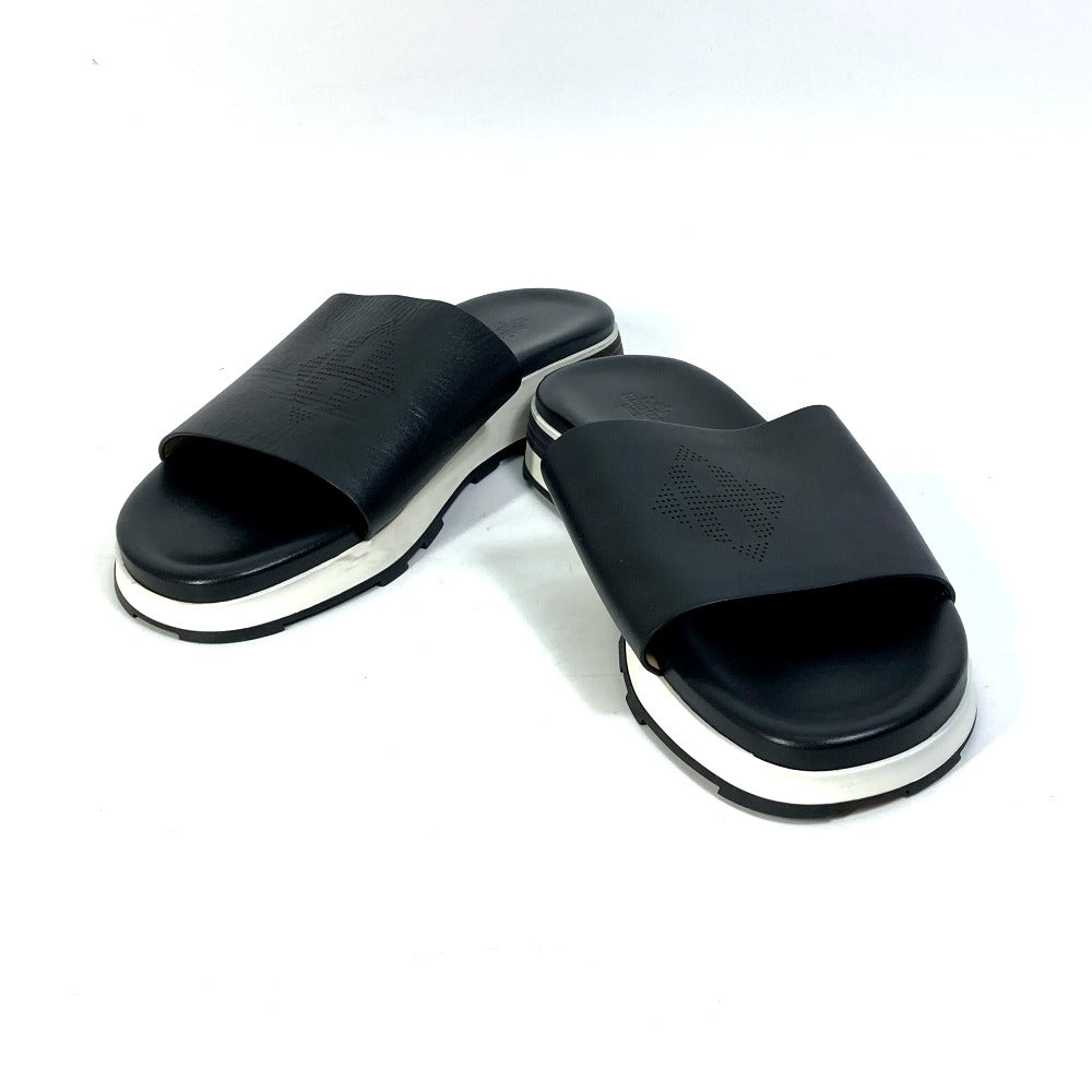 HERMES Sandals leather black Punching H 41.5