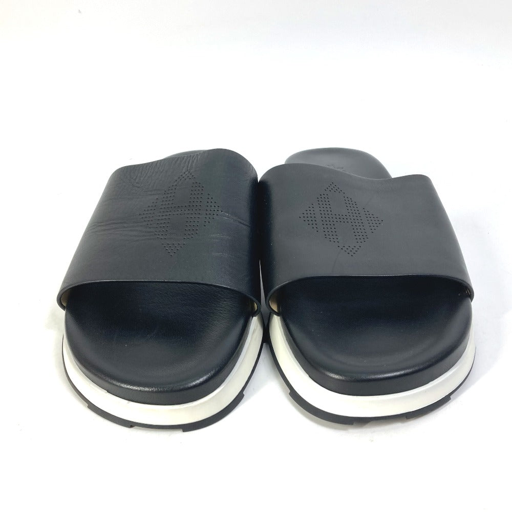 HERMES Sandals leather black Punching H 41.5