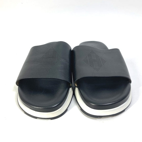 HERMES Sandals leather black Punching H 41.5