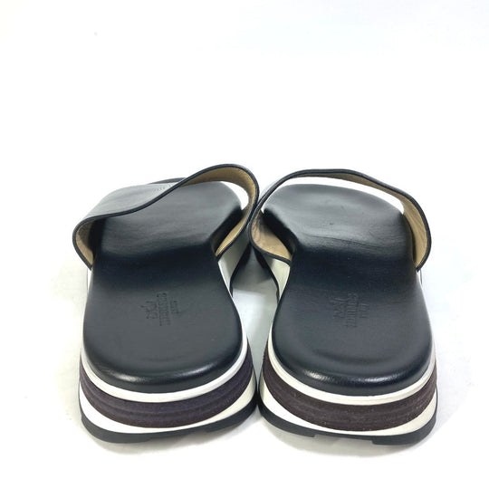 HERMES Sandals leather black Punching H 41.5