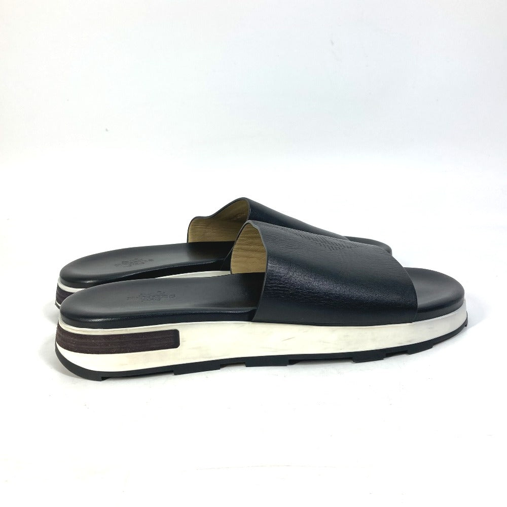 HERMES Sandals leather black Punching H 41.5