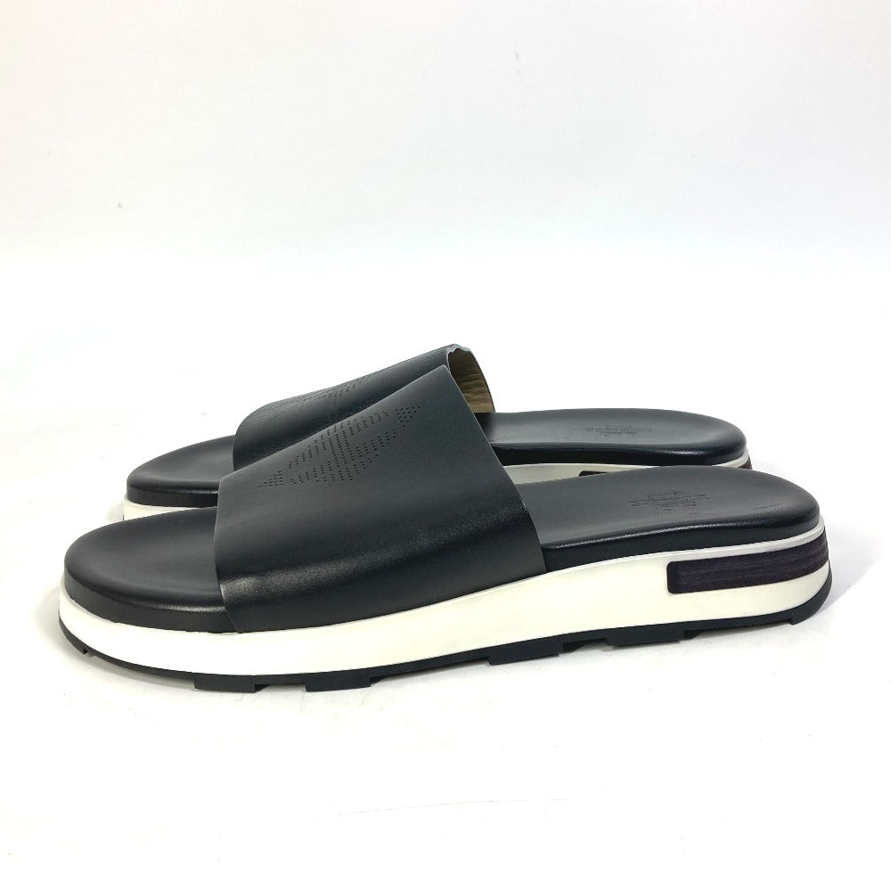 HERMES Sandals leather black Punching H 41.5