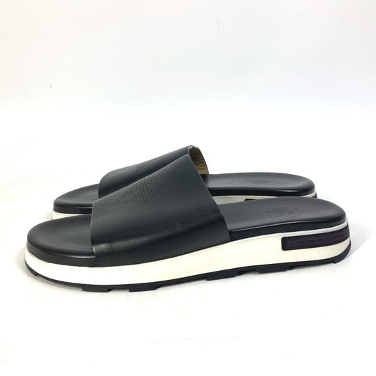 HERMES Sandals leather black Punching H 41.5