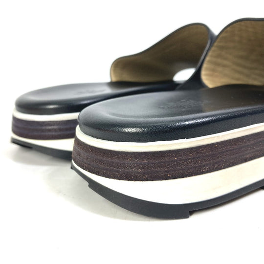 HERMES Sandals leather black Punching H 41.5