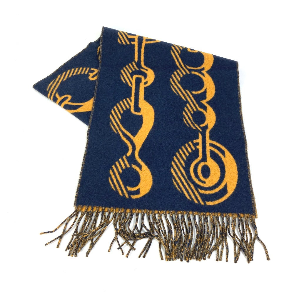 HERMES Scarf cashmere Navy dress buckle Women Used Authentic