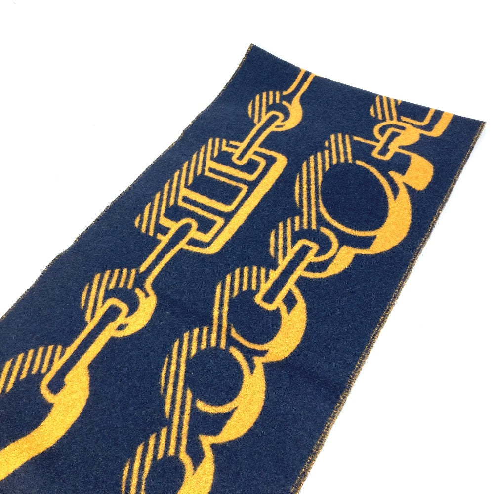 HERMES Scarf cashmere Navy dress buckle Women Used Authentic