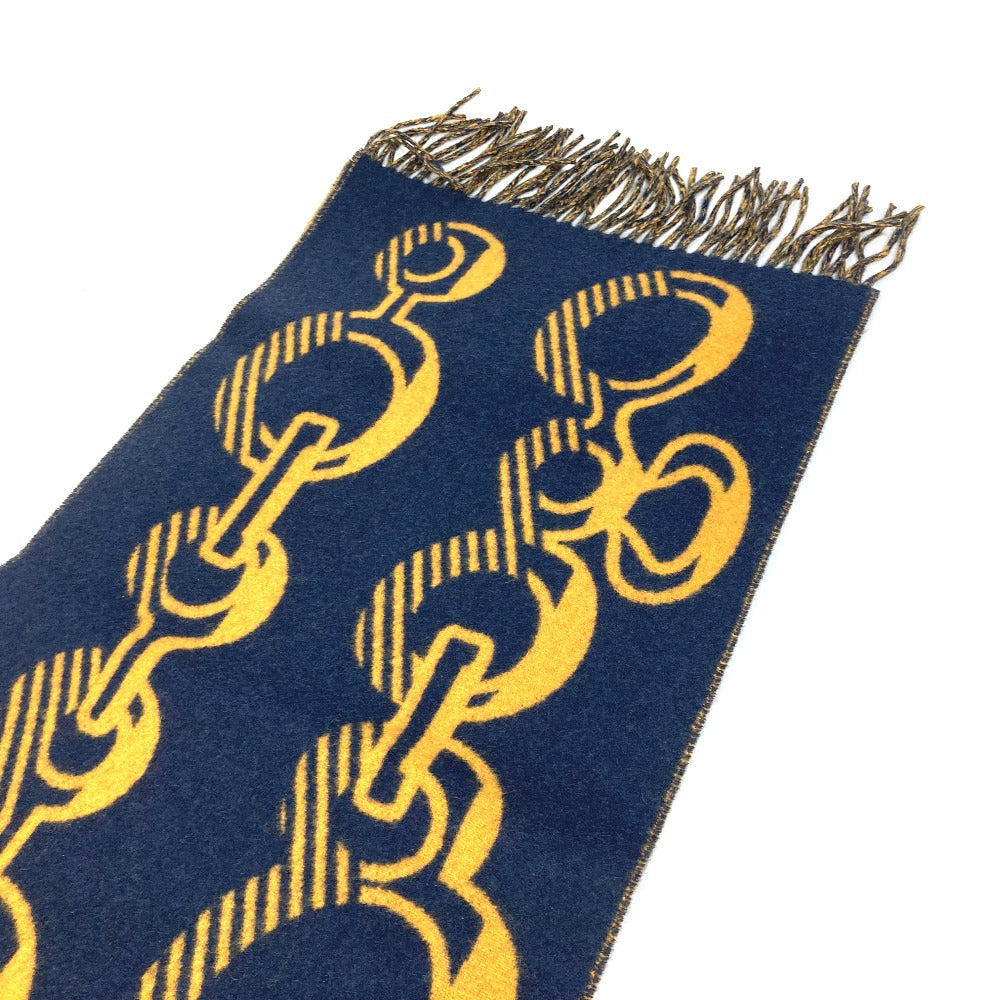 HERMES Scarf cashmere Navy dress buckle Women Used Authentic