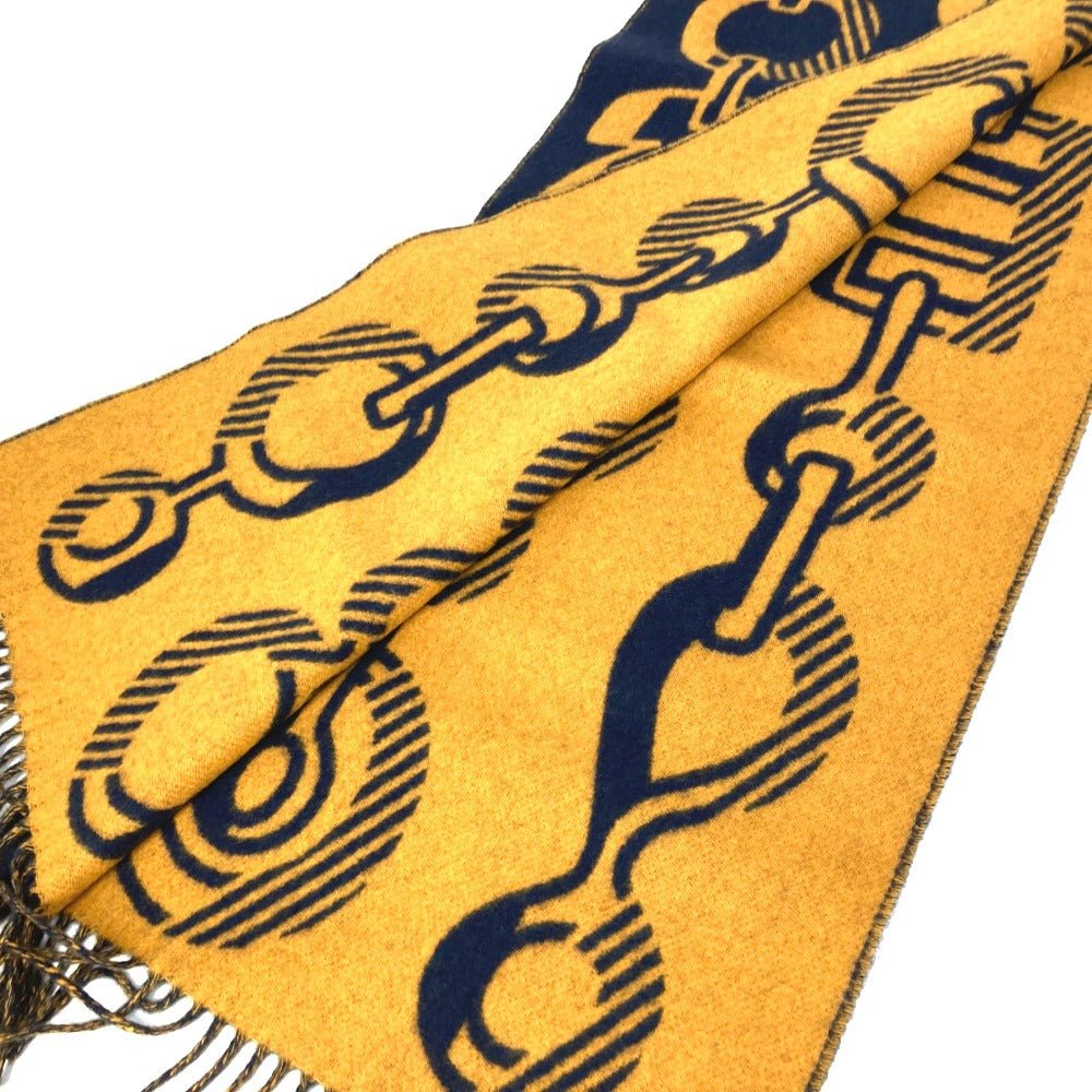 HERMES Scarf cashmere Navy dress buckle Women Used Authentic