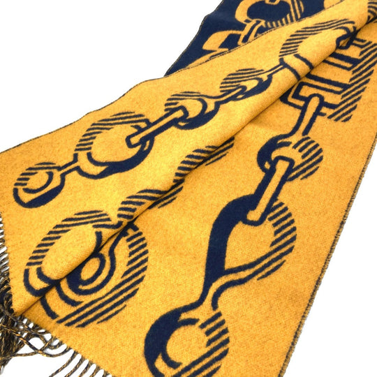 HERMES Scarf cashmere Navy dress buckle Women Used Authentic