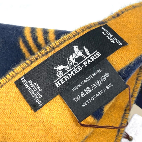 HERMES Scarf cashmere Navy dress buckle Women Used Authentic