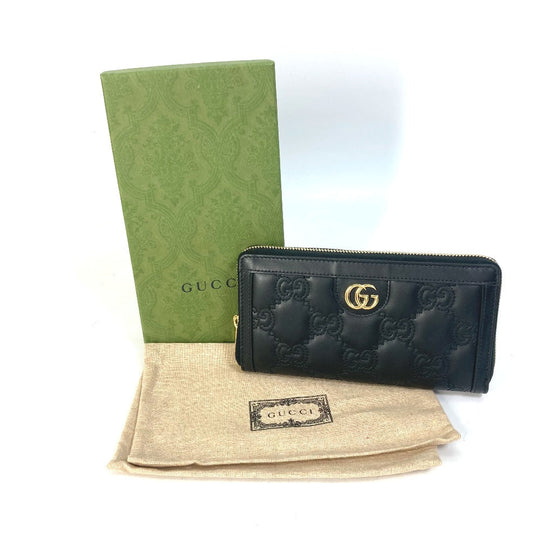 GUCCI Long Wallet Purse 723784 leather black Long wallet GG Matelasse Zip Around Wallet mens Used Authentic