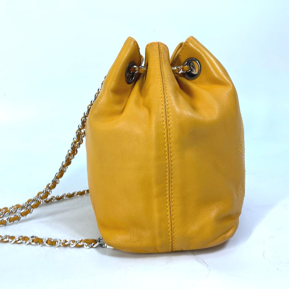 CHANEL Shoulder Bag lambskin Yellow type CC COCO Mark purse Women Used Authentic
