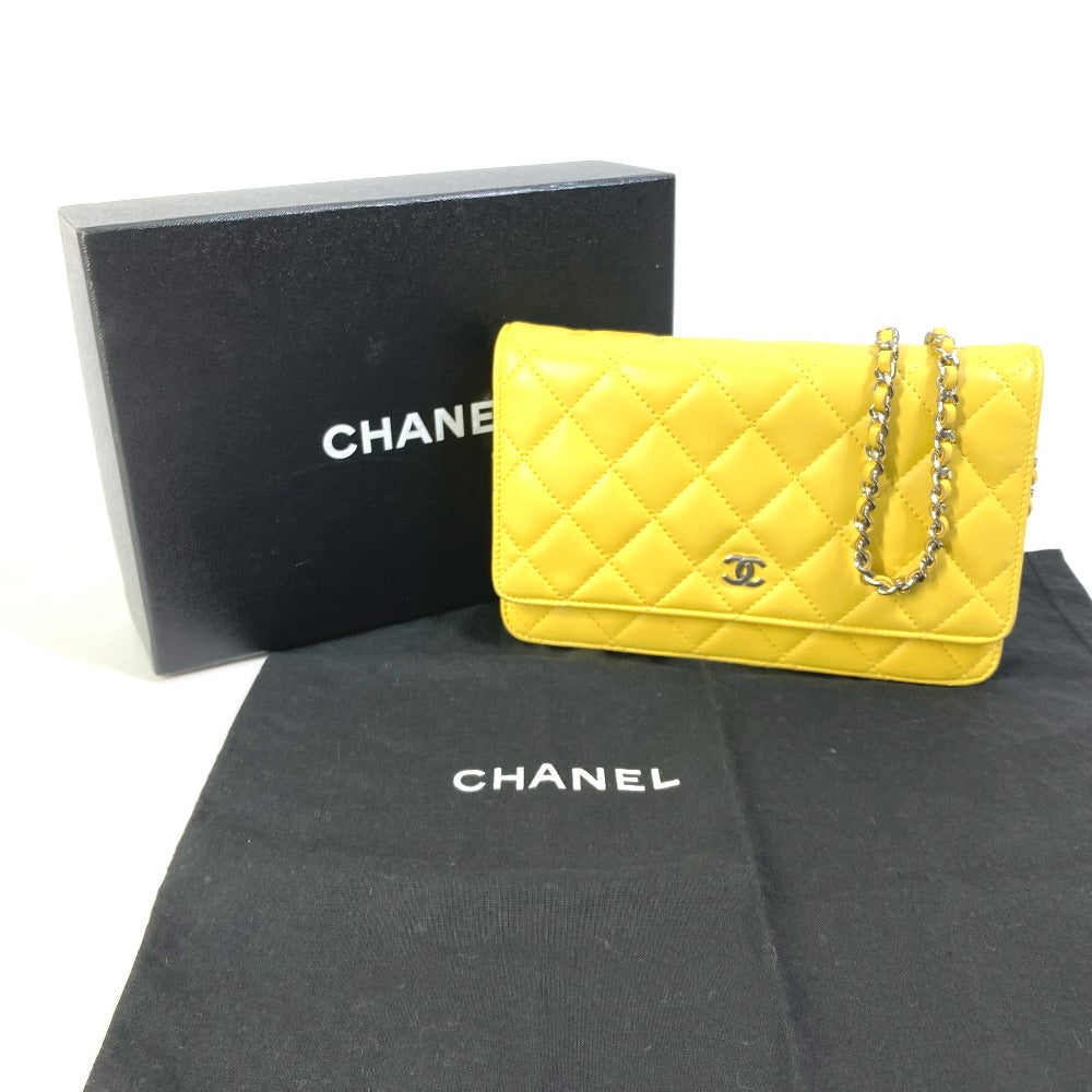 CHANEL Shoulder Bag AP0250 lambskin yellow CC COCO Mark Matrasse quilting Women Used Authentic