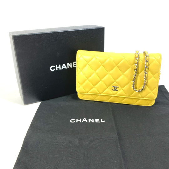 CHANEL Shoulder Bag AP0250 lambskin yellow CC COCO Mark Matrasse quilting Women Used Authentic