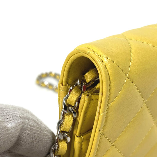 CHANEL Shoulder Bag AP0250 lambskin yellow CC COCO Mark Matrasse quilting Women Used Authentic