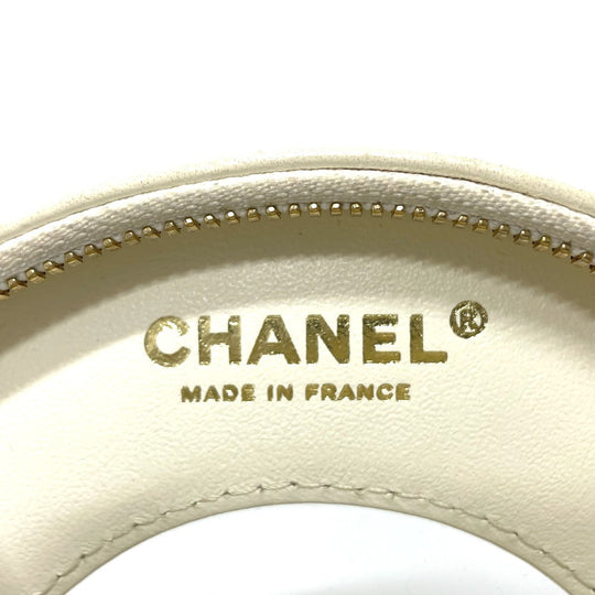 CHANEL Shoulder Bag AS0209 Lambskin, Plastics White / red COCO Mark CC round small Women Used Authentic