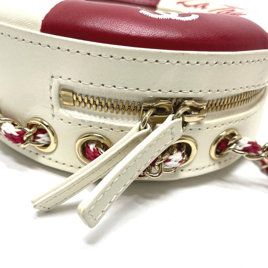 CHANEL Shoulder Bag AS0209 Lambskin, Plastics White / red COCO Mark CC round small Women Used Authentic