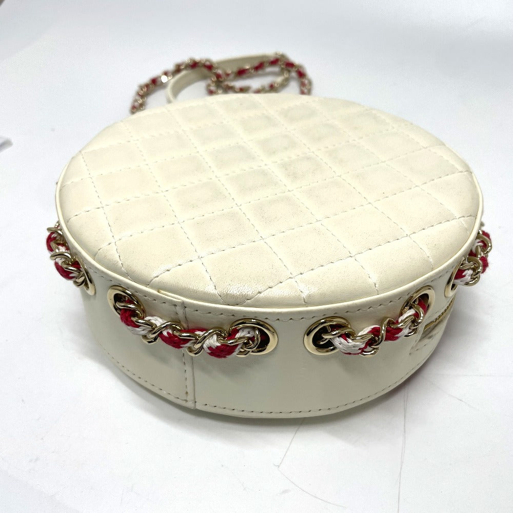 CHANEL Shoulder Bag AS0209 Lambskin, Plastics White / red COCO Mark CC round small Women Used Authentic