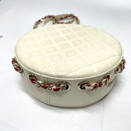 CHANEL Shoulder Bag AS0209 Lambskin, Plastics White / red COCO Mark CC round small Women Used Authentic