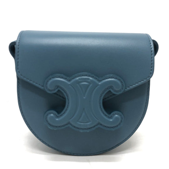 CELINE Shoulder Bag Leather, Calf Leather blue Triomphe Mini Buzas Cuir Women Used Authentic