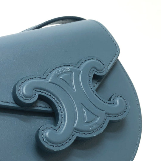 CELINE Shoulder Bag Leather, Calf Leather blue Triomphe Mini Buzas Cuir Women Used Authentic