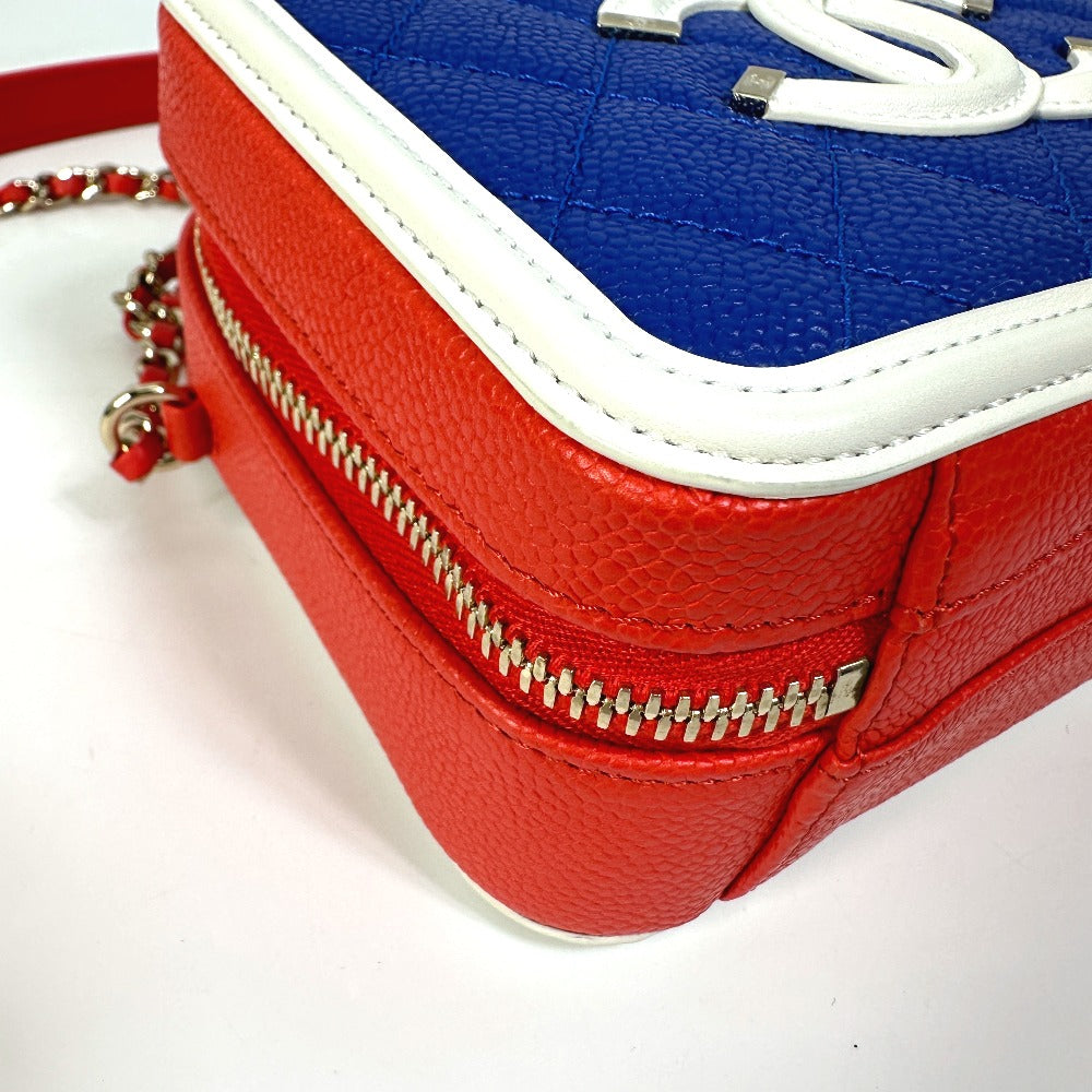 CHANEL Shoulder Bag A93342 Caviar skin Red COCO Mark CC filigree vanity bag Women Used Authentic