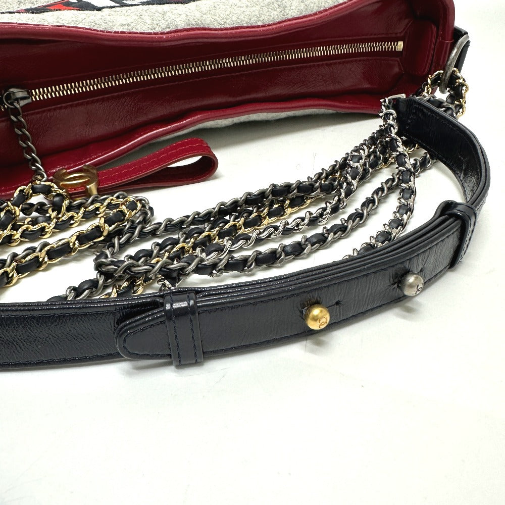 CHANEL Shoulder Bag Calfskin, Wool gray CC COCO Mark Gabriel Do logo Women Used Authentic