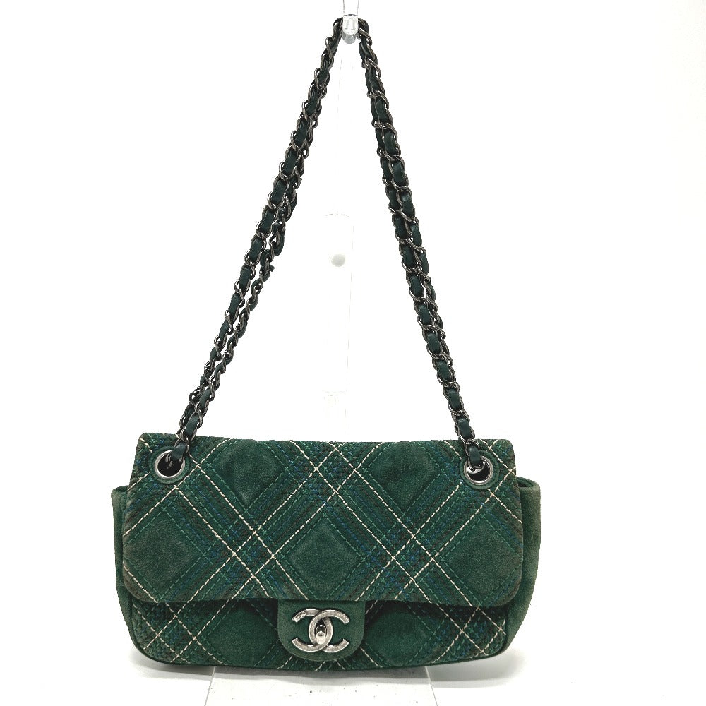 CHANEL Shoulder Bag suede green CC COCO Mark Matrasse 25 Women Used Authentic