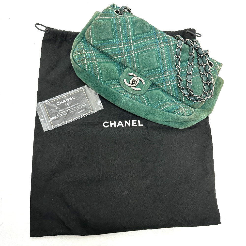 CHANEL Shoulder Bag suede green CC COCO Mark Matrasse 25 Women Used Authentic