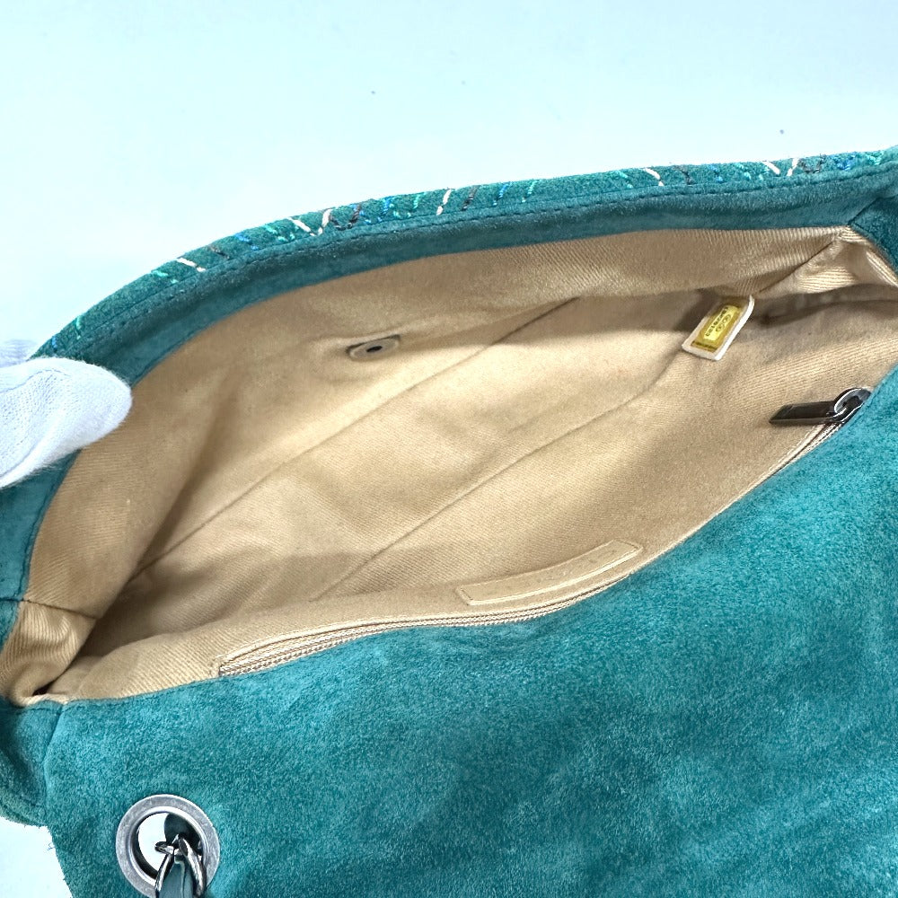 CHANEL Shoulder Bag suede green CC COCO Mark Matrasse 25 Women Used Authentic