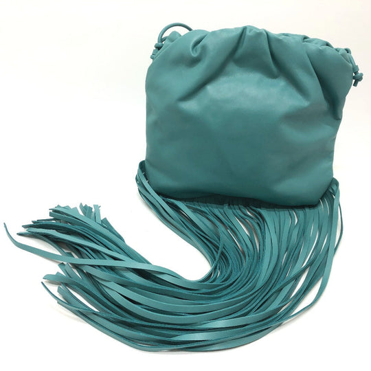 BOTTEGAVENETA Shoulder Bag 630363 leather Blue type The fringe pouch Women Used Authentic