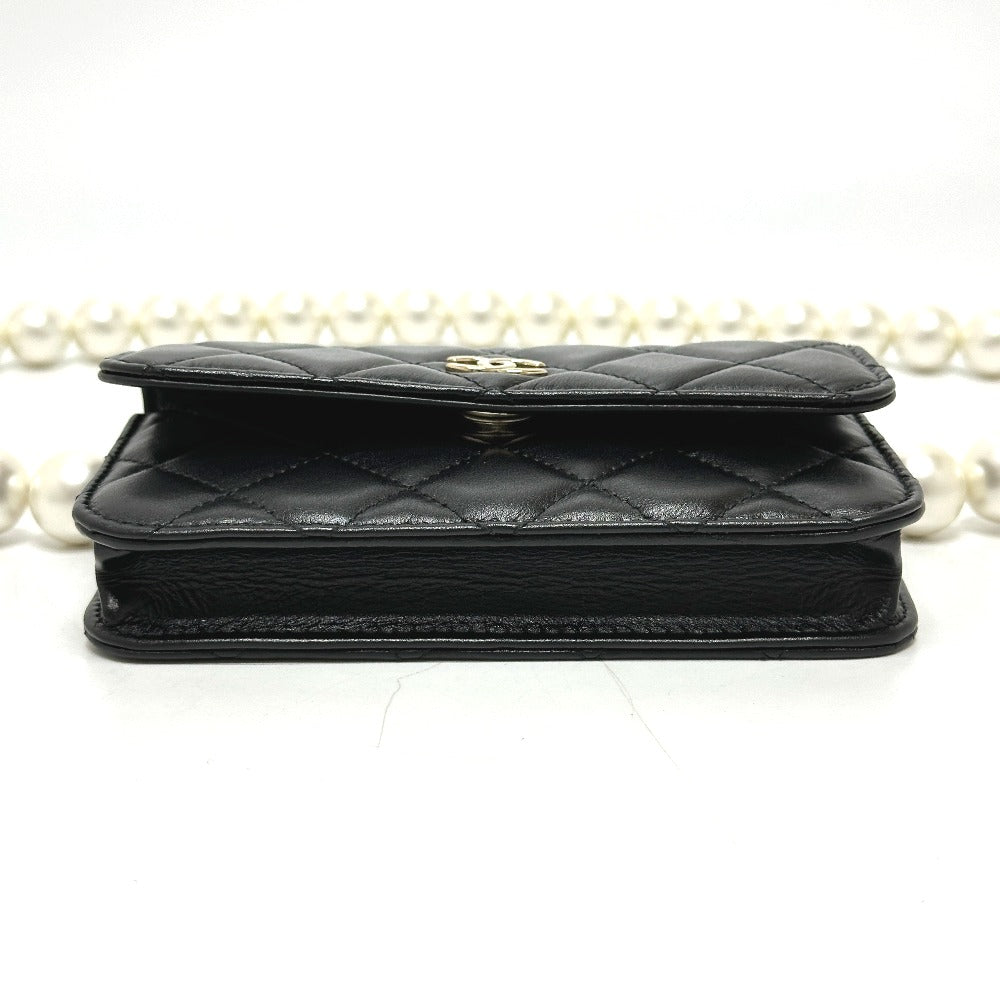 CHANEL Shoulder Bag lambskin black CC COCO Mark Pearl Shoulder Women Used Authentic