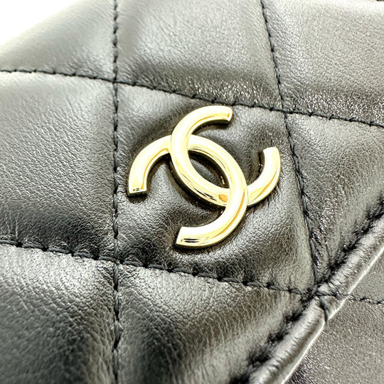 CHANEL Shoulder Bag lambskin black CC COCO Mark Pearl Shoulder Women Used Authentic