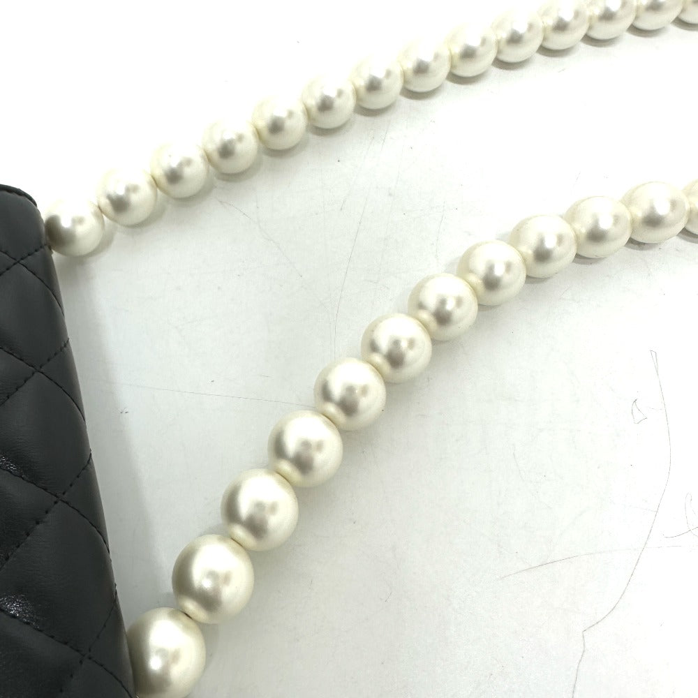 CHANEL Shoulder Bag lambskin black CC COCO Mark Pearl Shoulder Women Used Authentic