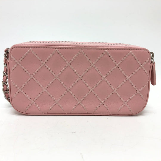 CHANEL Shoulder Bag A82527 lambskin pink CC COCO Mark Matelasse Wild Stitch Women Used Authentic