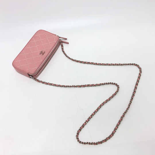 CHANEL Shoulder Bag A82527 lambskin pink CC COCO Mark Matelasse Wild Stitch Women Used Authentic