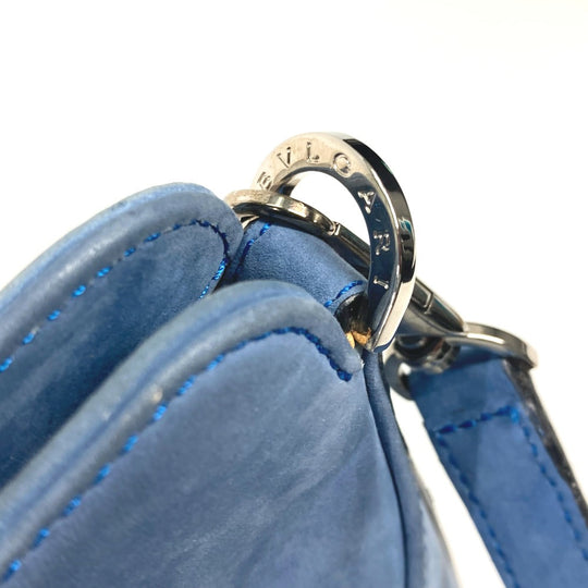 BVLGARI Handbag suede blue Bag Tote Bag Shoulder Bag Decollete Women Used Authentic