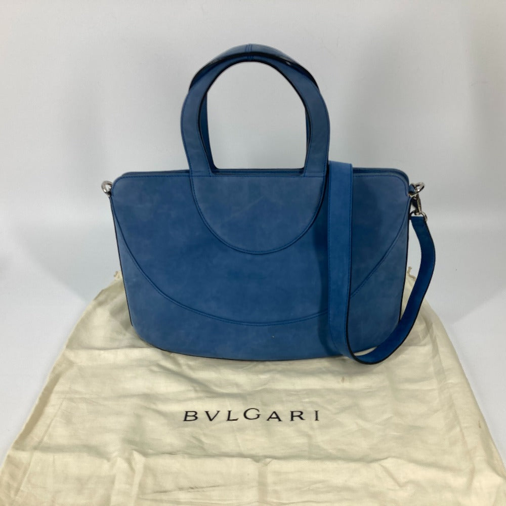 BVLGARI Handbag suede blue Bag Tote Bag Shoulder Bag Decollete Women Used Authentic