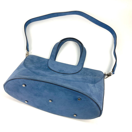BVLGARI Handbag suede blue Bag Tote Bag Shoulder Bag Decollete Women Used Authentic