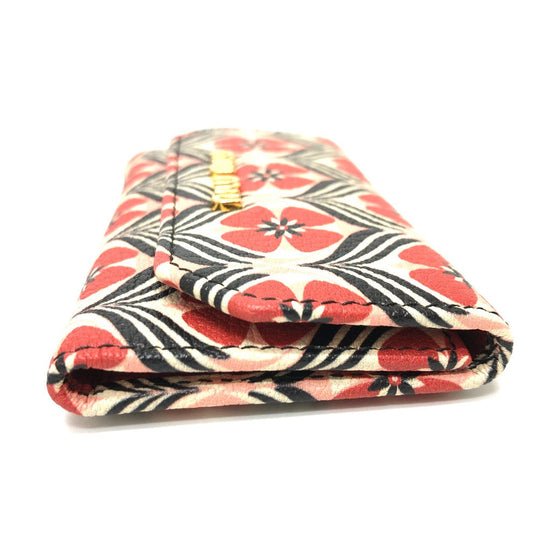 MIUMIU Key case Key holder  leather Red Logo Floral pattern six hooks Women Used Authentic