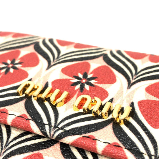 MIUMIU Key case Key holder  leather Red Logo Floral pattern six hooks Women Used Authentic