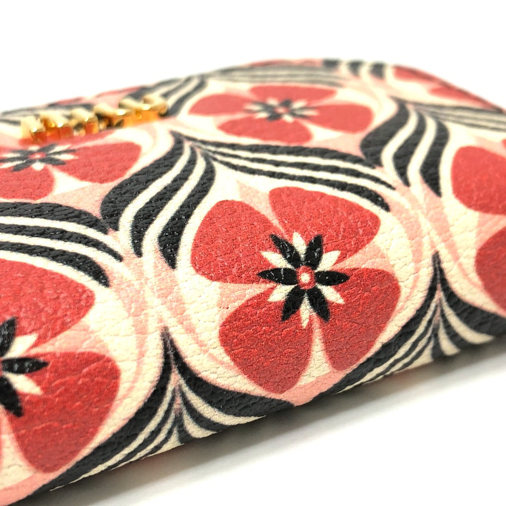 MIUMIU Key case Key holder  leather Red Logo Floral pattern six hooks Women Used Authentic