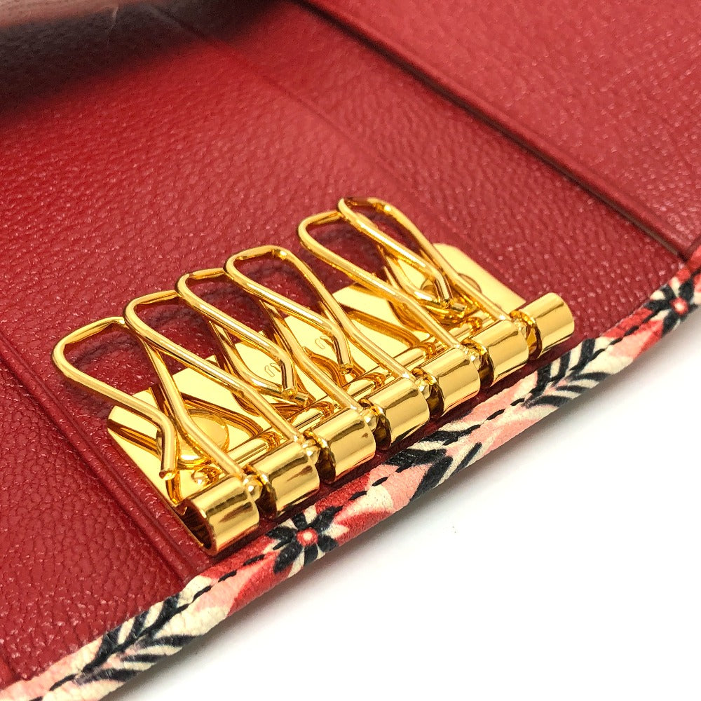 MIUMIU Key case Key holder  leather Red Logo Floral pattern six hooks Women Used Authentic