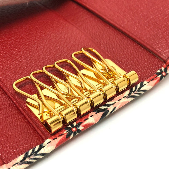 MIUMIU Key case Key holder  leather Red Logo Floral pattern six hooks Women Used Authentic