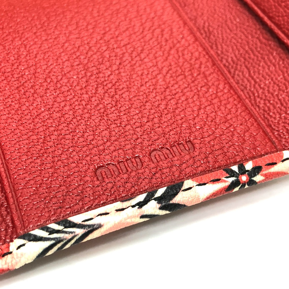 MIUMIU Key case Key holder  leather Red Logo Floral pattern six hooks Women Used Authentic
