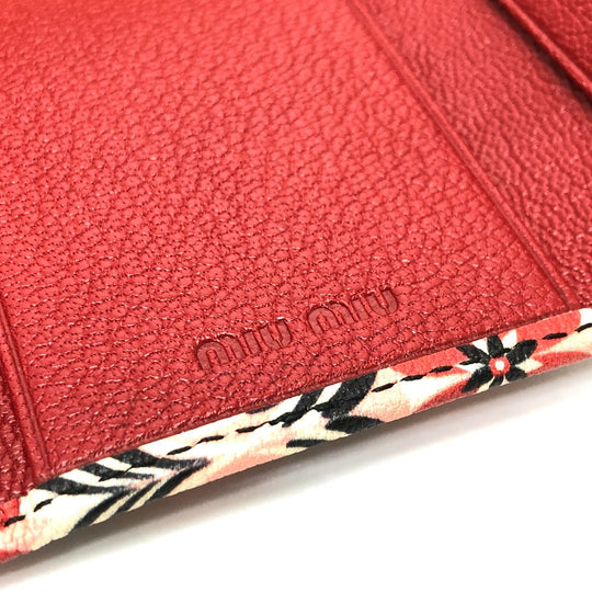 MIUMIU Key case Key holder  leather Red Logo Floral pattern six hooks Women Used Authentic