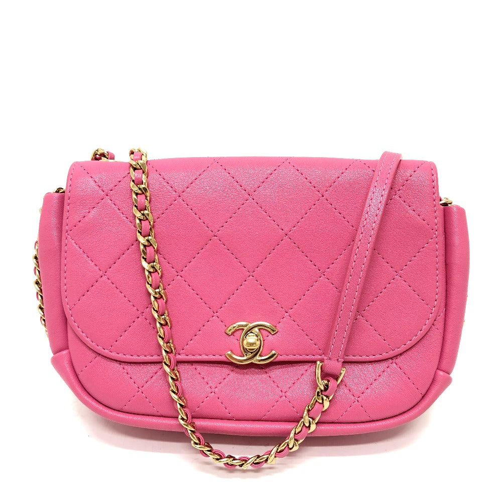 CHANEL Shoulder Bag AS0138 Calfskin pink CC COCO Mark Edge Chain Women Used Authentic